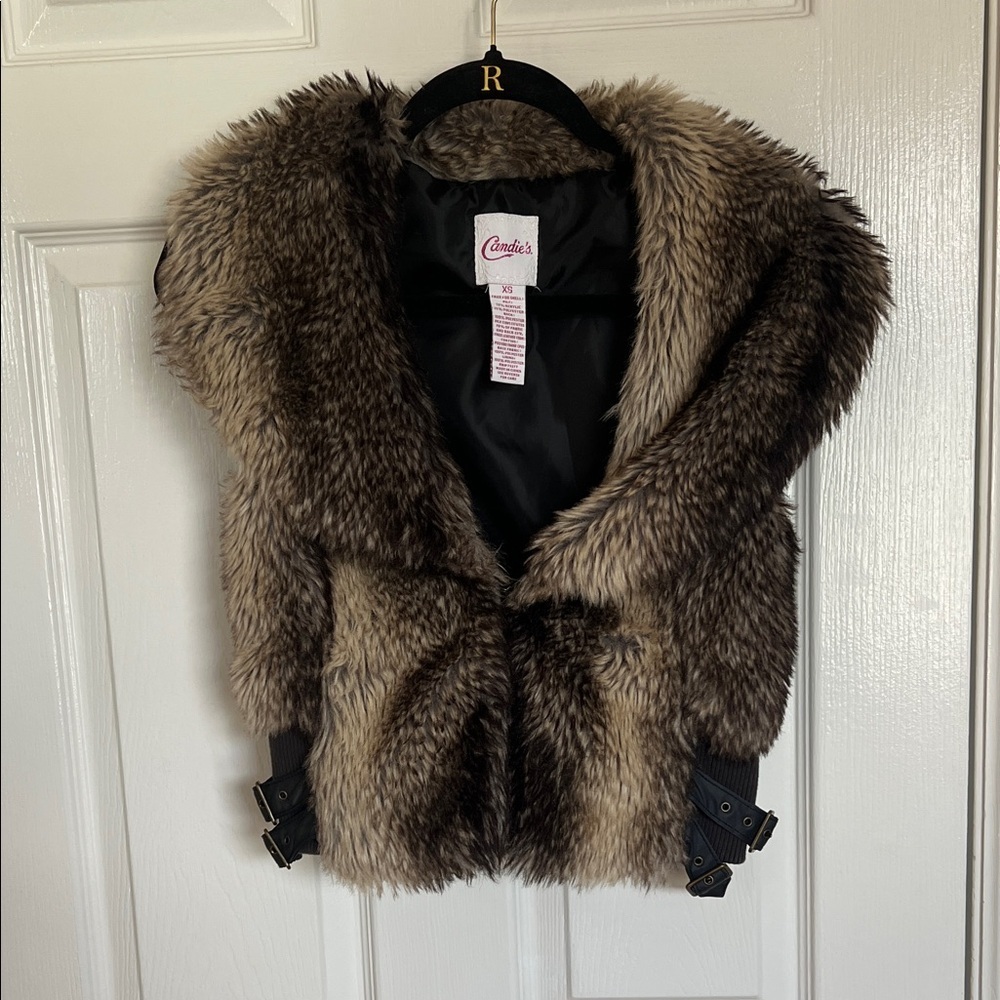 Candie's Brown Faux Fur Vest with Black Buckles